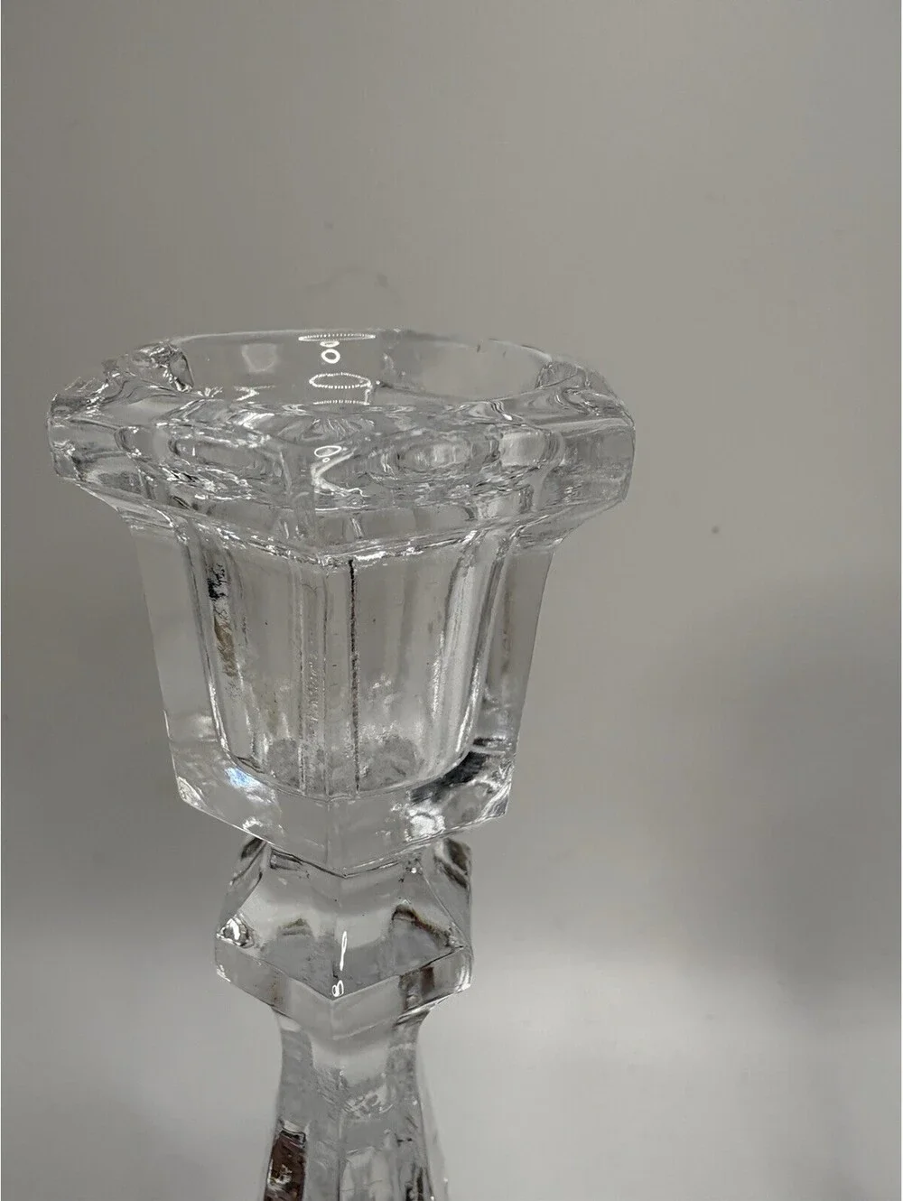 Vintage Mikasa Style 7 Inch Hexagonal Crystal Candle Holders Pair